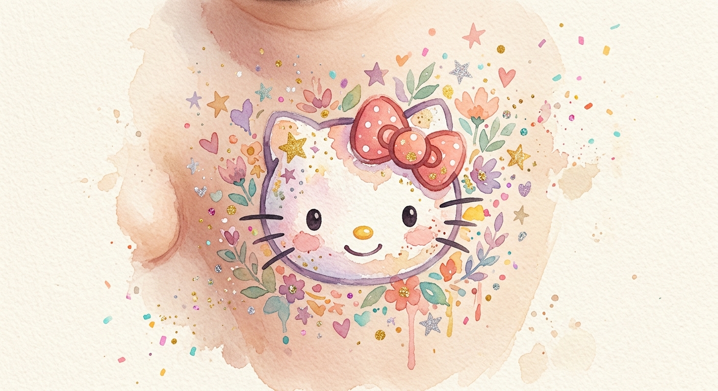 Maquillage Hello Kitty sur joue d'enfant.